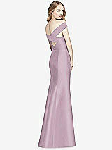 Rear View Thumbnail - Suede Rose Off-the-Shoulder Criss Cross Back Satin Dress