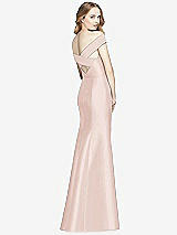 Rear View Thumbnail - Blush Off-the-Shoulder Criss Cross Back Satin Dress