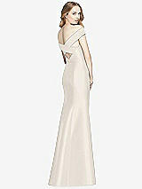 Rear View Thumbnail - Ivory Off-the-Shoulder Criss Cross Back Satin Dress