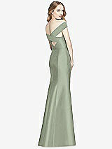 Rear View Thumbnail - Sage Off-the-Shoulder Criss Cross Back Satin Dress