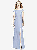 Front View Thumbnail - Sky Blue Off-the-Shoulder Criss Cross Back Satin Dress