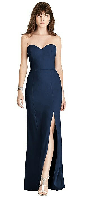 Strapless Crepe Trumpet Gown with Front Slit