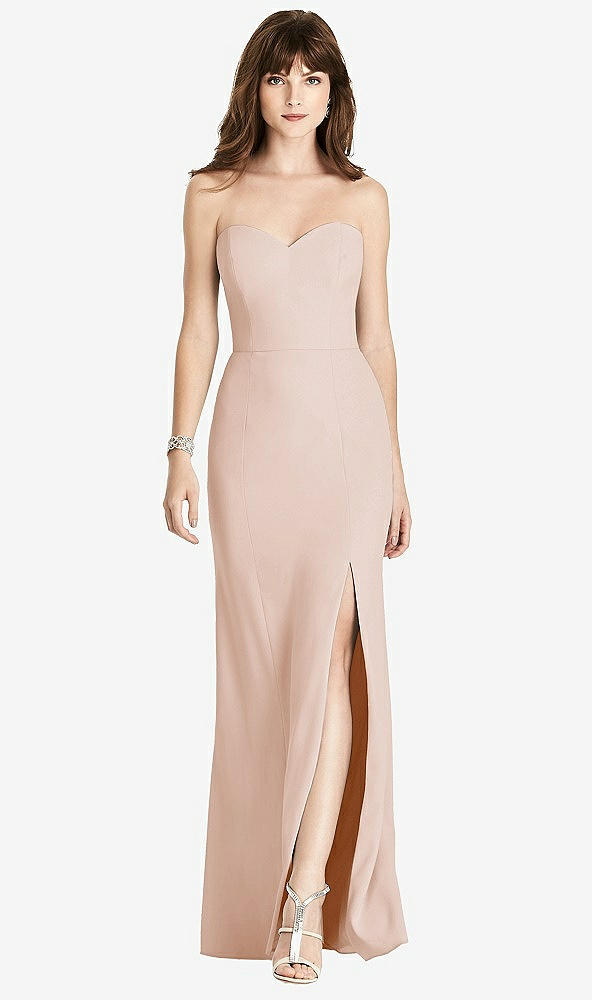 Front View - Cameo Strapless Crepe Trumpet Gown with Front Slit
