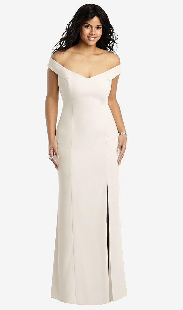 Front View - Ivory Off-the-Shoulder Criss Cross Back Trumpet Gown