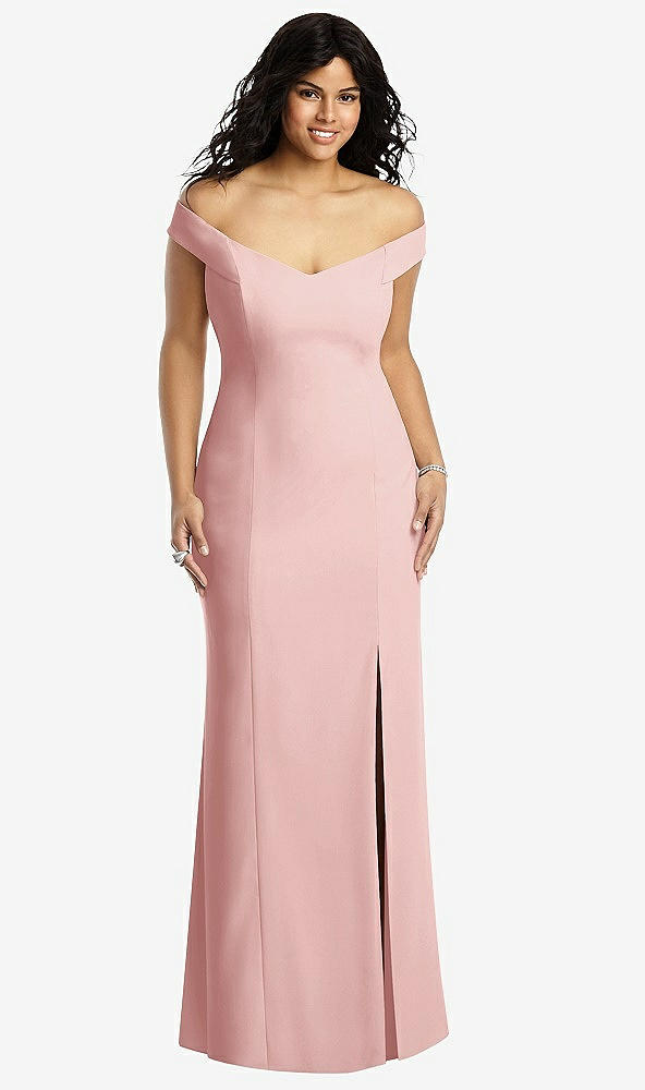 Front View - Rose Off-the-Shoulder Criss Cross Back Trumpet Gown