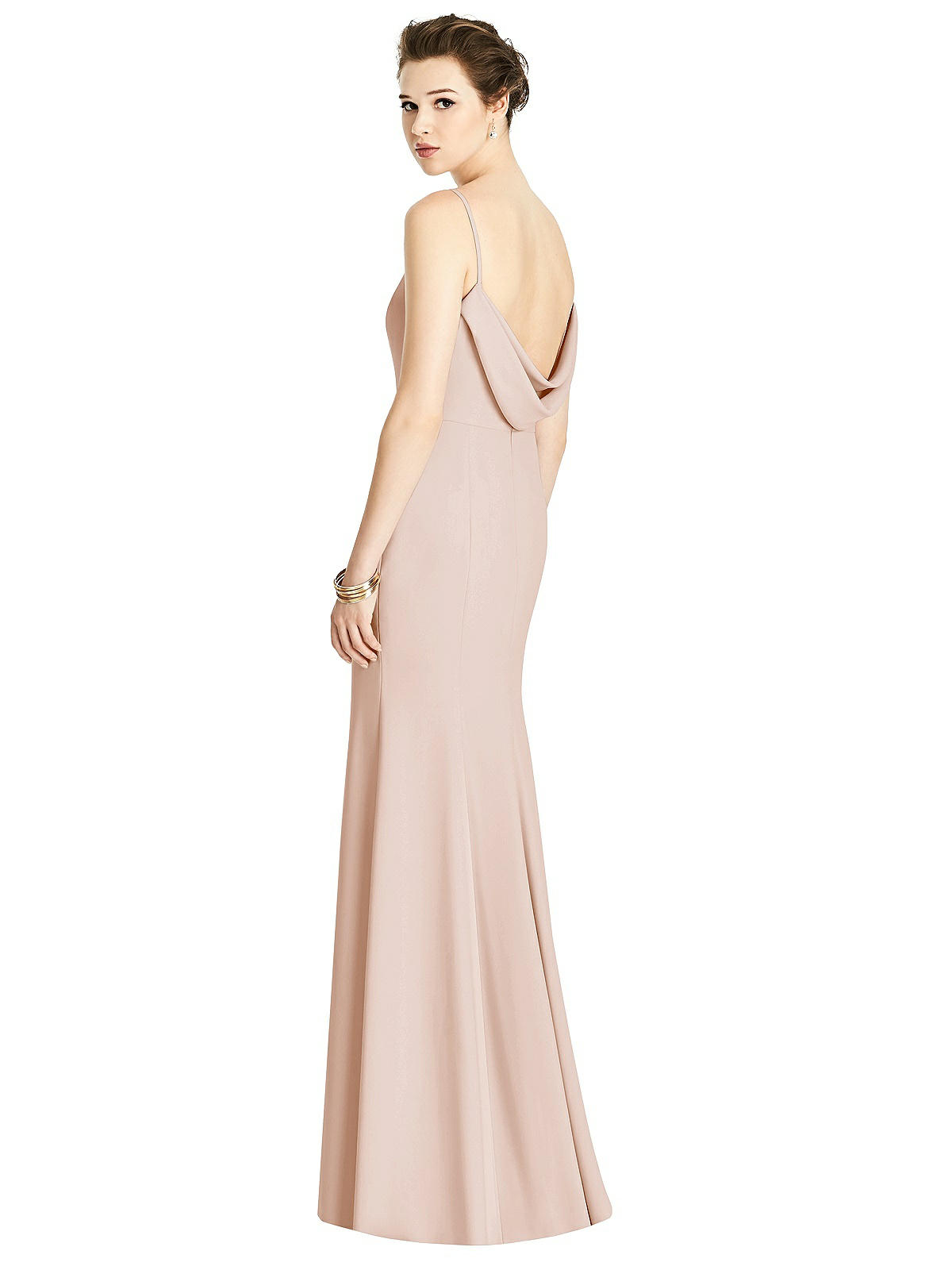 Bateau-neck Open Cowl-back Trumpet Bridesmaid Dress In Cameo The