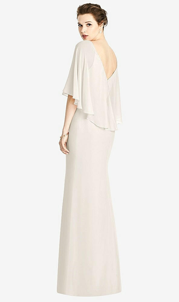 Back View - Ivory V-Back Trumpet Gown with Draped Cape Overlay