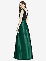 Rear View Thumbnail - Hunter Green & Black Sleeveless A-Line Satin Dress with Pockets