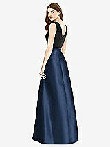 Rear View Thumbnail - Midnight Navy & Black Sleeveless A-Line Satin Dress with Pockets