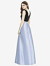 Rear View Thumbnail - Sky Blue & Black Sleeveless A-Line Satin Dress with Pockets