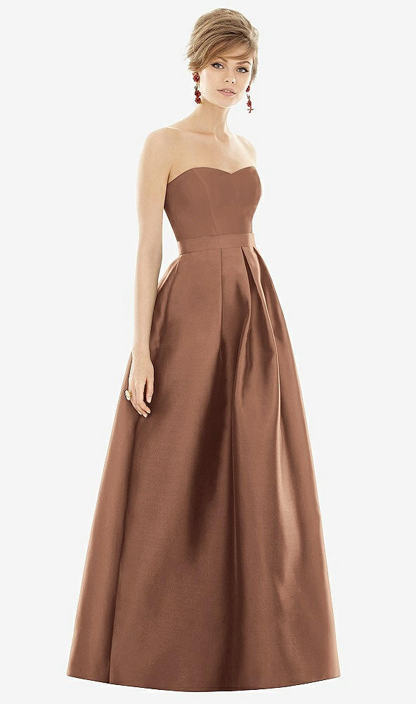 Front View - Cognac & Cognac Strapless Pleated Skirt Maxi Dress with Pockets