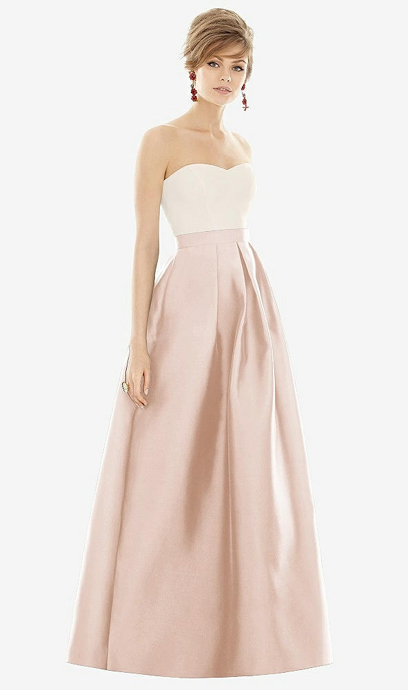 Front View - Cameo & Ivory Strapless Pleated Skirt Maxi Dress with Pockets