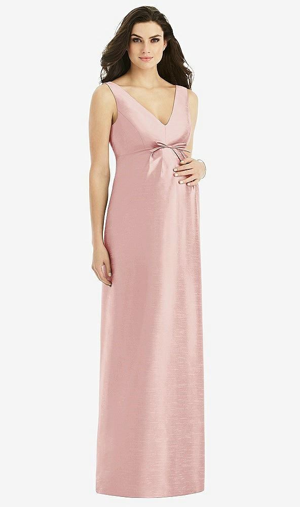Front View - Rose Sleeveless Satin Twill Maternity Dress