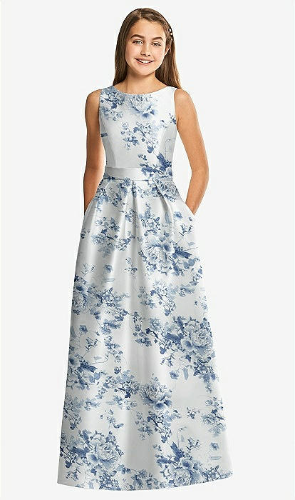 Floral Bateau Neck Maxi Junior Bridesmaid Dress With Pockets In
