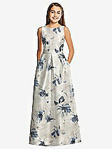 Front View Thumbnail - Inkwash Blue Floral Floral Bateau Neck Maxi Junior Bridesmaid Dress with Pockets