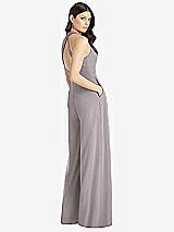 Rear View Thumbnail - Cashmere Gray V-Neck Backless Pleated Front Jumpsuit