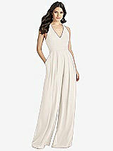 Front View Thumbnail - Ivory V-Neck Backless Pleated Front Jumpsuit