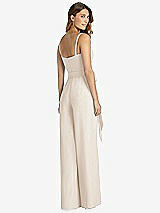 Rear View Thumbnail - Oat Spaghetti Strap Crepe Jumpsuit with Sash - Alana 