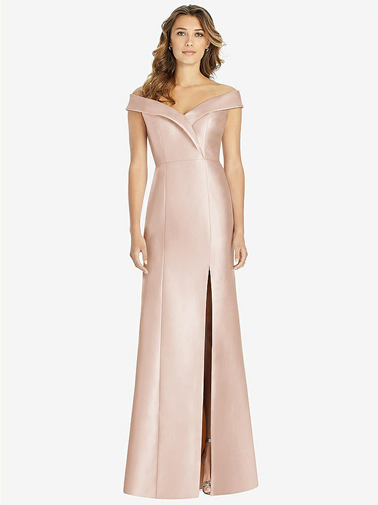Cuffed Off-the-shoulder Faux Wrap Maxi Bridesmaid Dress With