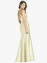 Rear View Thumbnail - Butter Yellow V-Neck Halter Satin Trumpet Gown