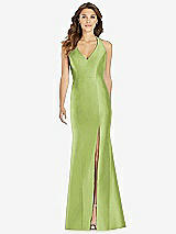 Front View Thumbnail - Mojito V-Neck Halter Satin Trumpet Gown