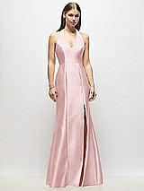 Alt View 1 Thumbnail - Ballet Pink V-Neck Halter Satin Trumpet Gown