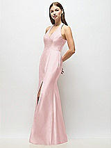 Alt View 2 Thumbnail - Ballet Pink V-Neck Halter Satin Trumpet Gown