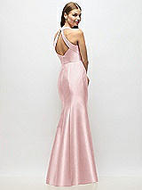 Alt View 3 Thumbnail - Ballet Pink V-Neck Halter Satin Trumpet Gown