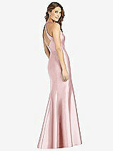 Rear View Thumbnail - Ballet Pink V-Neck Halter Satin Trumpet Gown