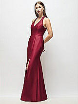 Alt View 2 Thumbnail - Burgundy V-Neck Halter Satin Trumpet Gown