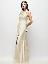 Alt View 2 Thumbnail - Champagne V-Neck Halter Satin Trumpet Gown