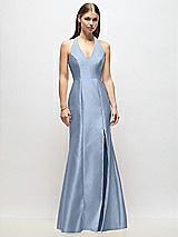 Alt View 1 Thumbnail - Cloudy V-Neck Halter Satin Trumpet Gown
