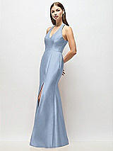 Alt View 2 Thumbnail - Cloudy V-Neck Halter Satin Trumpet Gown