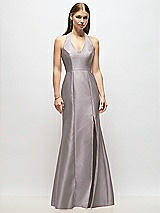 Alt View 1 Thumbnail - Cashmere Gray V-Neck Halter Satin Trumpet Gown