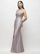 Alt View 2 Thumbnail - Cashmere Gray V-Neck Halter Satin Trumpet Gown