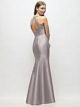 Alt View 3 Thumbnail - Cashmere Gray V-Neck Halter Satin Trumpet Gown