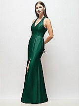 Alt View 2 Thumbnail - Hunter Green V-Neck Halter Satin Trumpet Gown