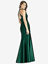 Rear View Thumbnail - Hunter Green V-Neck Halter Satin Trumpet Gown