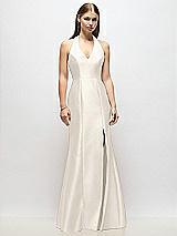 Alt View 1 Thumbnail - Ivory V-Neck Halter Satin Trumpet Gown