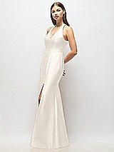 Alt View 2 Thumbnail - Ivory V-Neck Halter Satin Trumpet Gown