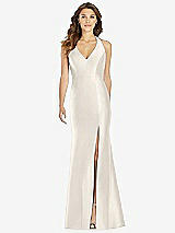 Front View Thumbnail - Ivory V-Neck Halter Satin Trumpet Gown