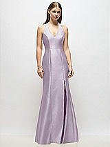 Alt View 1 Thumbnail - Lilac Haze V-Neck Halter Satin Trumpet Gown