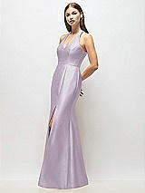 Alt View 2 Thumbnail - Lilac Haze V-Neck Halter Satin Trumpet Gown
