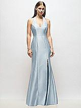 Alt View 1 Thumbnail - Mist V-Neck Halter Satin Trumpet Gown