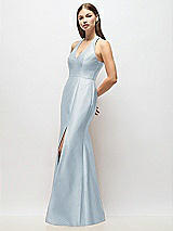 Alt View 2 Thumbnail - Mist V-Neck Halter Satin Trumpet Gown