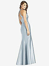 Rear View Thumbnail - Mist V-Neck Halter Satin Trumpet Gown