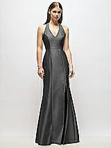 Alt View 1 Thumbnail - Pewter V-Neck Halter Satin Trumpet Gown