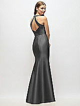 Alt View 3 Thumbnail - Pewter V-Neck Halter Satin Trumpet Gown
