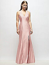 Alt View 1 Thumbnail - Rose V-Neck Halter Satin Trumpet Gown