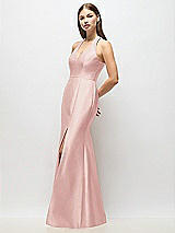 Alt View 2 Thumbnail - Rose V-Neck Halter Satin Trumpet Gown